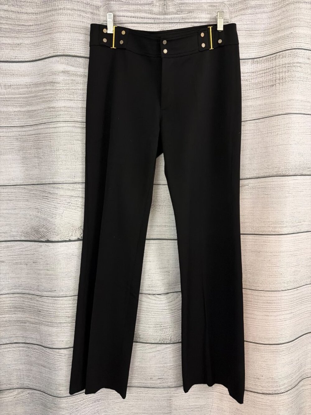 Vertigo Paris Black Wide-Leg Stretch Pants With Gold Hardware Size S